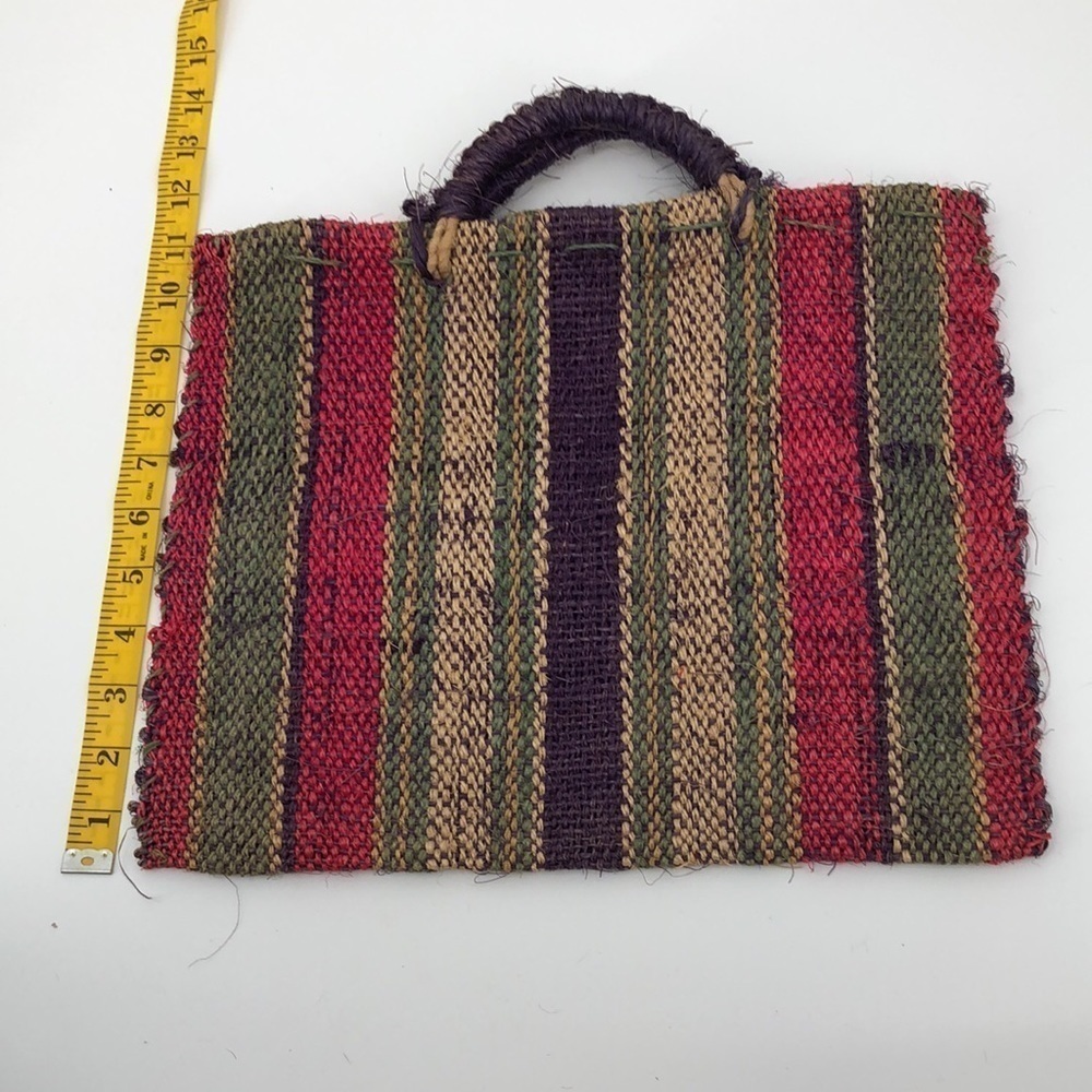 Vintage Handmade Woven Twine Burlap Briefcase Style Clutch Handbag - Picture 4 of 10